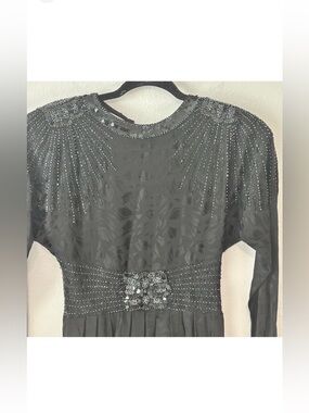 Vintage D’ore Sz4 80s/90s Black Silk Dress Beaded Sequined Formal